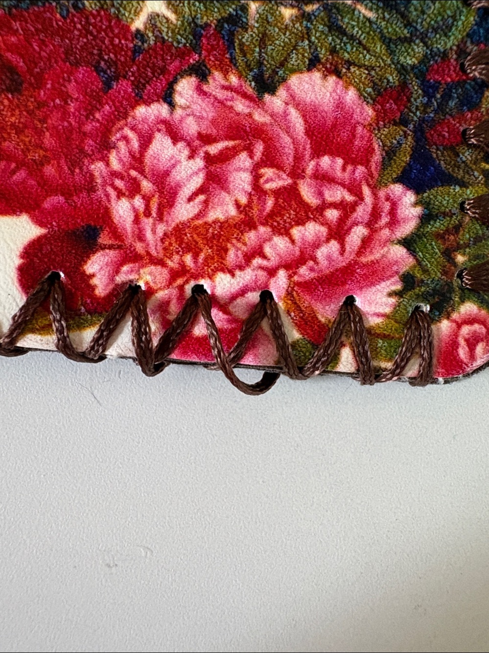 Floral Leather Wallet long wallet clutch Pink & Red Peony Print whip stitching - Picture 13 of 13